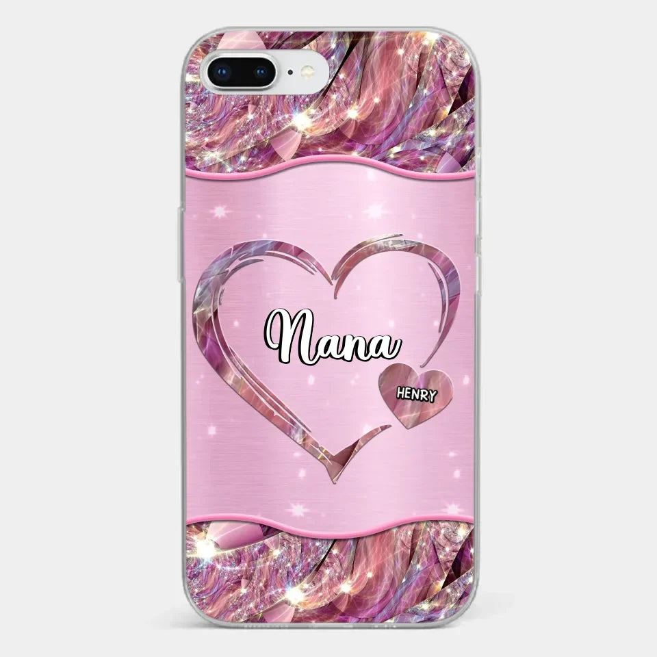 A Garden Of Love Grows In A Grandmother's Heart - Family Personalized Custom Faux Jewelry Effect Printed Clear Phone Case - Gift For Mom, Grandma
