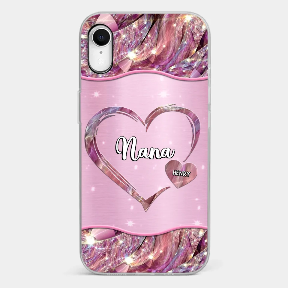 A Garden Of Love Grows In A Grandmother's Heart - Family Personalized Custom Faux Jewelry Effect Printed Clear Phone Case - Gift For Mom, Grandma