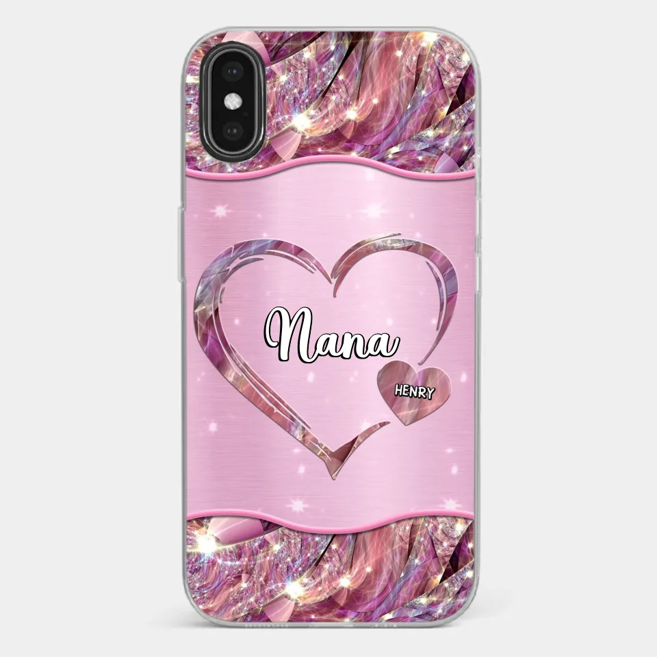 A Garden Of Love Grows In A Grandmother's Heart - Family Personalized Custom Faux Jewelry Effect Printed Clear Phone Case - Gift For Mom, Grandma