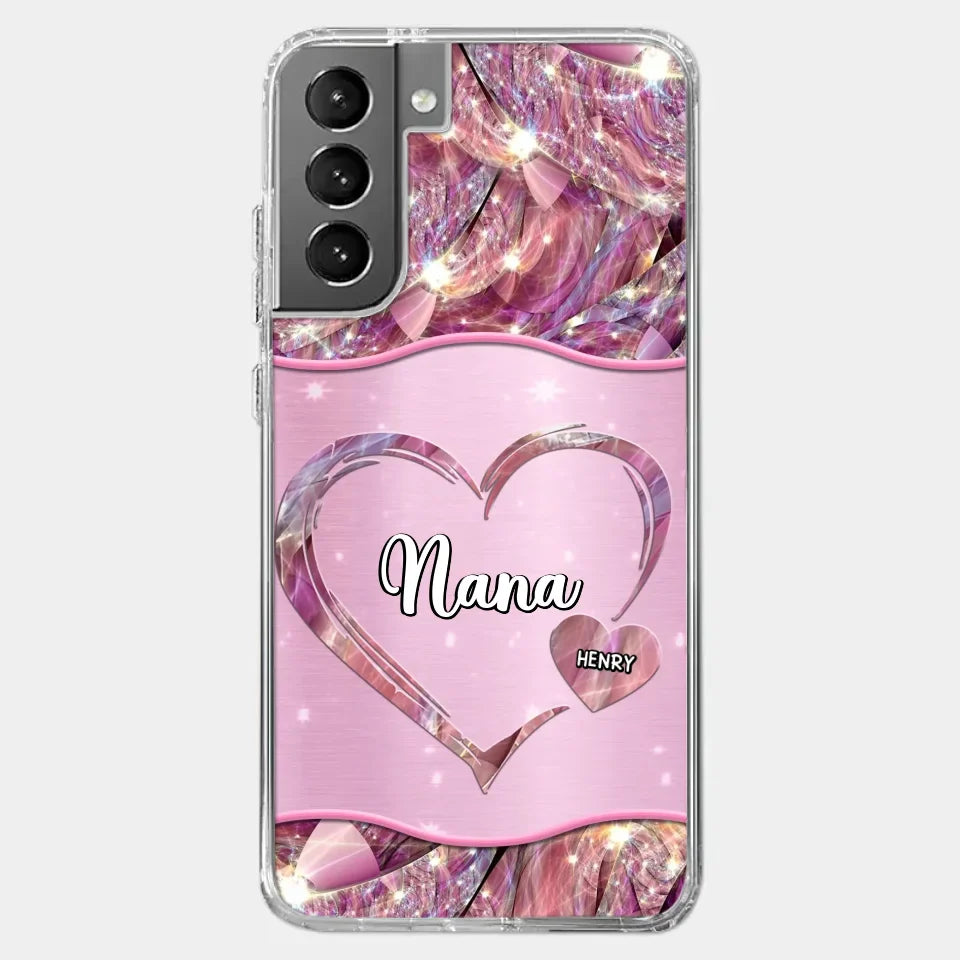 A Garden Of Love Grows In A Grandmother's Heart - Family Personalized Custom Faux Jewelry Effect Printed Clear Phone Case - Gift For Mom, Grandma
