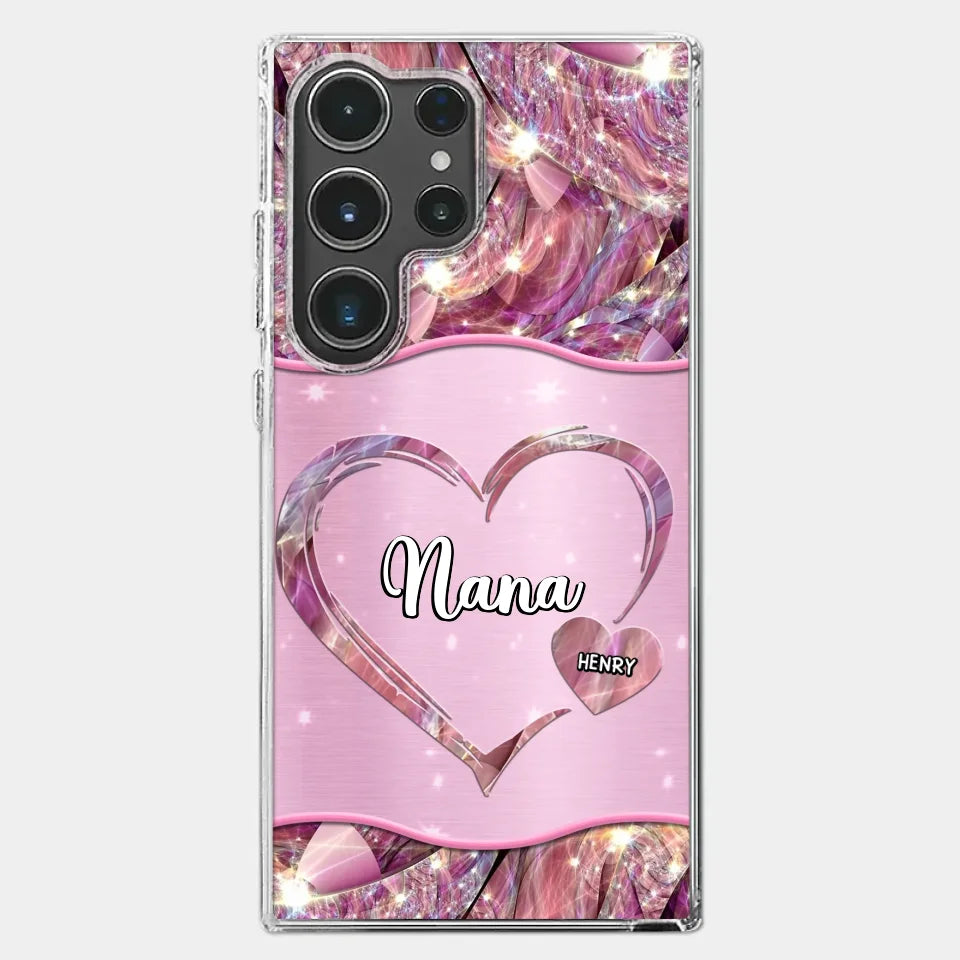 A Garden Of Love Grows In A Grandmother's Heart - Family Personalized Custom Faux Jewelry Effect Printed Clear Phone Case - Gift For Mom, Grandma