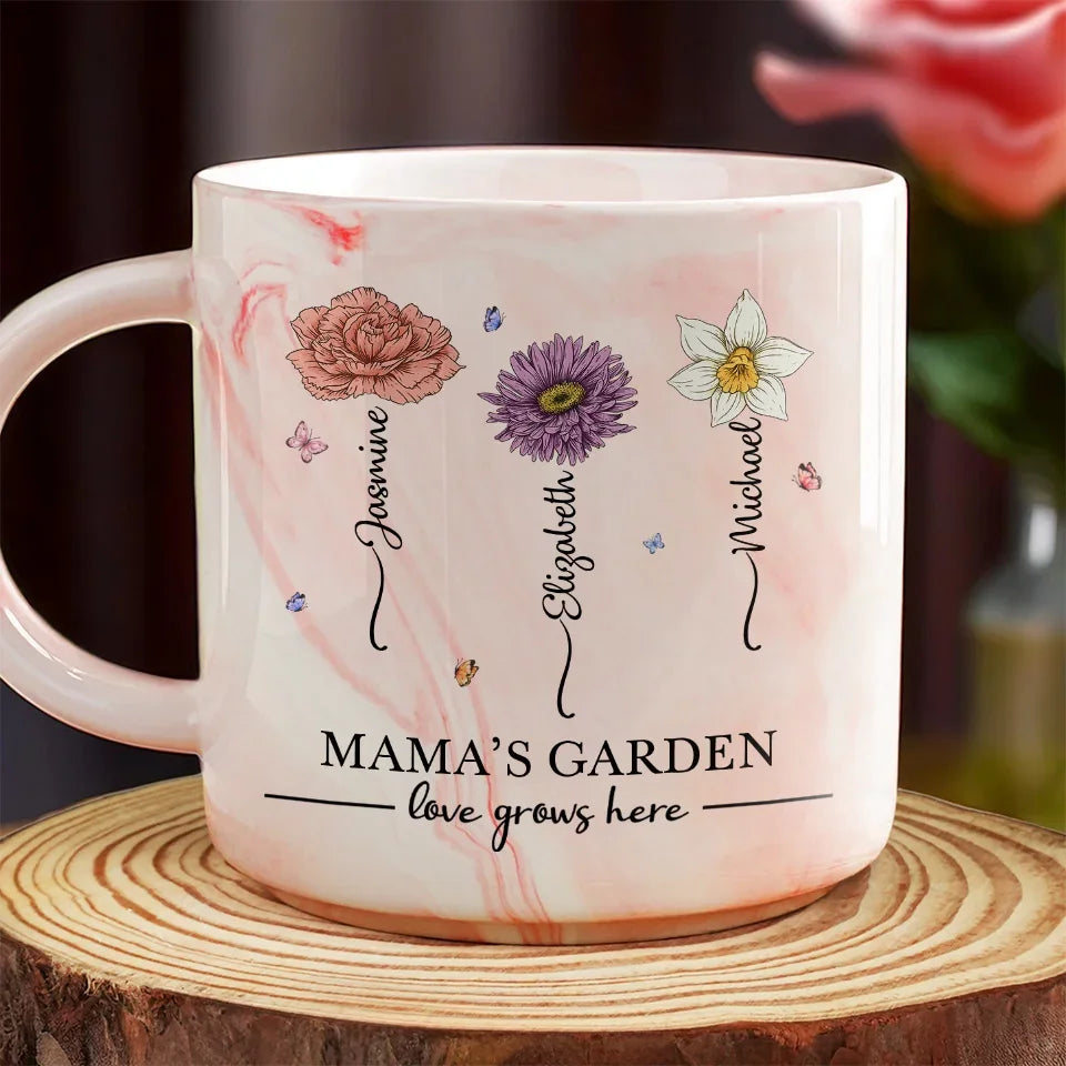 A Garden Of Love Grows In A Grandmother's Heart - Family Personalized Custom Marble Mug - Gift For Mom, Grandma