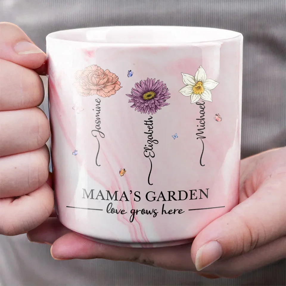A Garden Of Love Grows In A Grandmother's Heart - Family Personalized Custom Marble Mug - Gift For Mom, Grandma