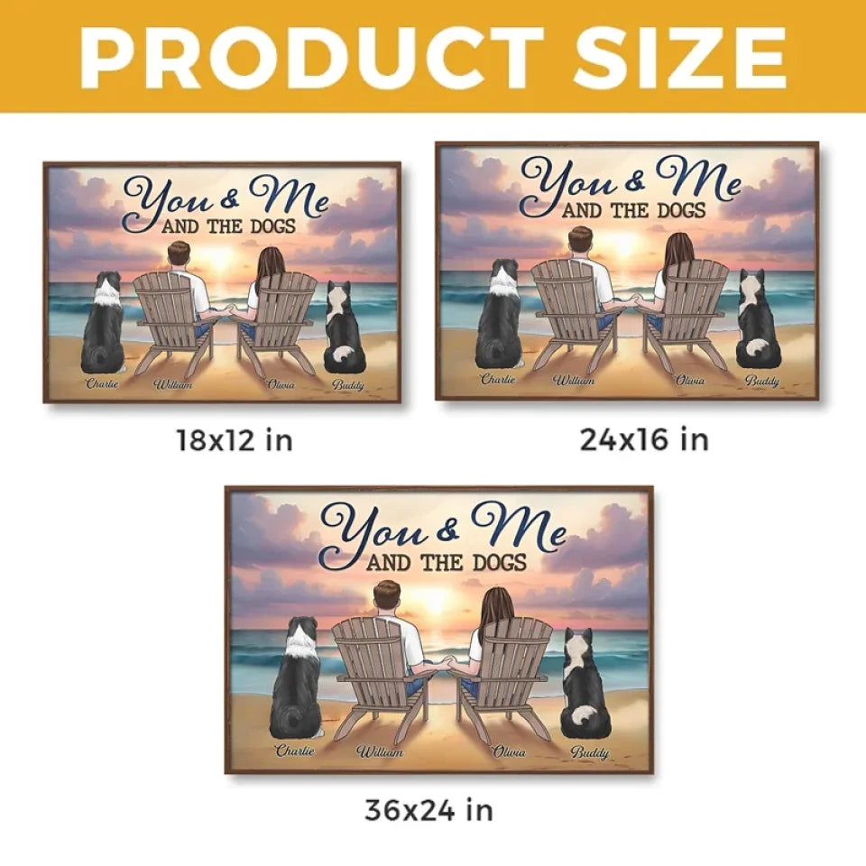 Four Paws, Two Hearts, One Family - Dog & Cat Personalized Custom Horizontal Poster - Christmas Gift For Couples, Pet Owners, Pet Lovers