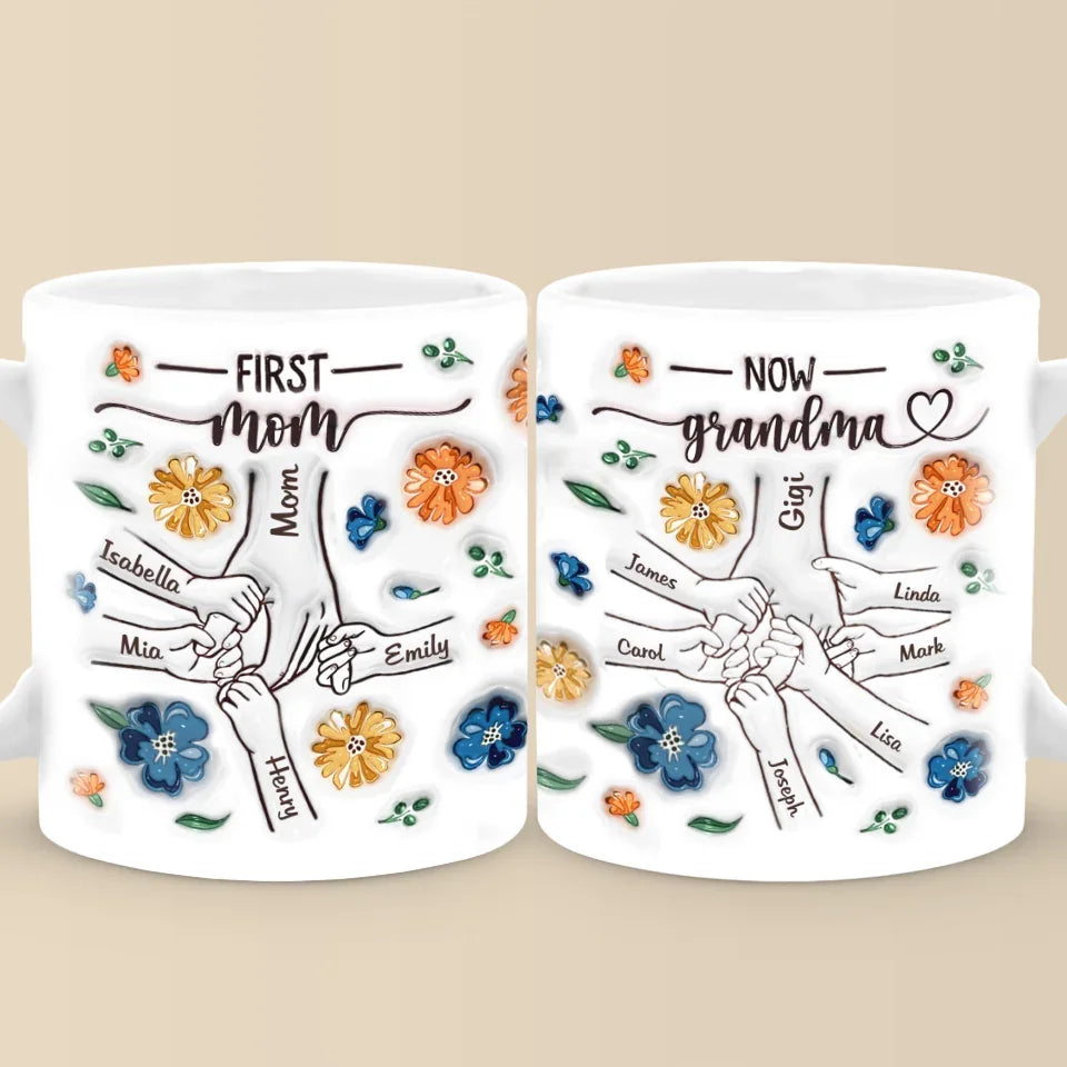 A Grandma’s Heart Is A Mother’s Love Multiplied - Family Personalized Custom 3D Inflated Effect Printed Mug - Gift For Mom, Grandma