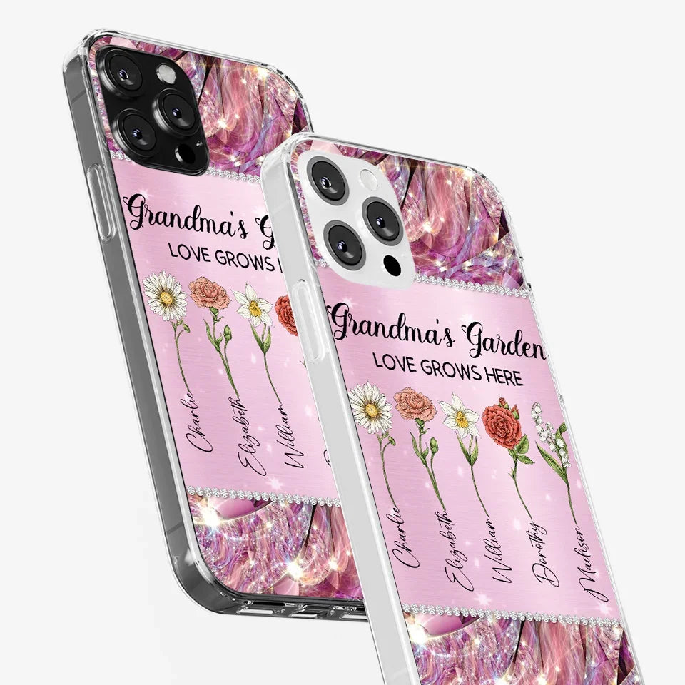 Grandma’s Love Doesn’t Grow Old, It Grows Deeper - Family Personalized Custom Faux Jewelry Effect Printed Clear Phone Case - Gift For Mom, Grandma