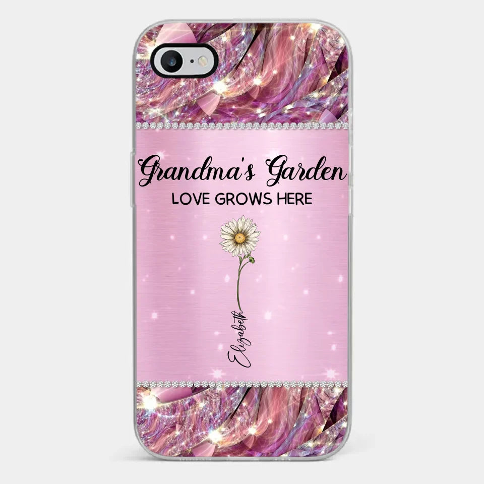 Grandma’s Love Doesn’t Grow Old, It Grows Deeper - Family Personalized Custom Faux Jewelry Effect Printed Clear Phone Case - Gift For Mom, Grandma
