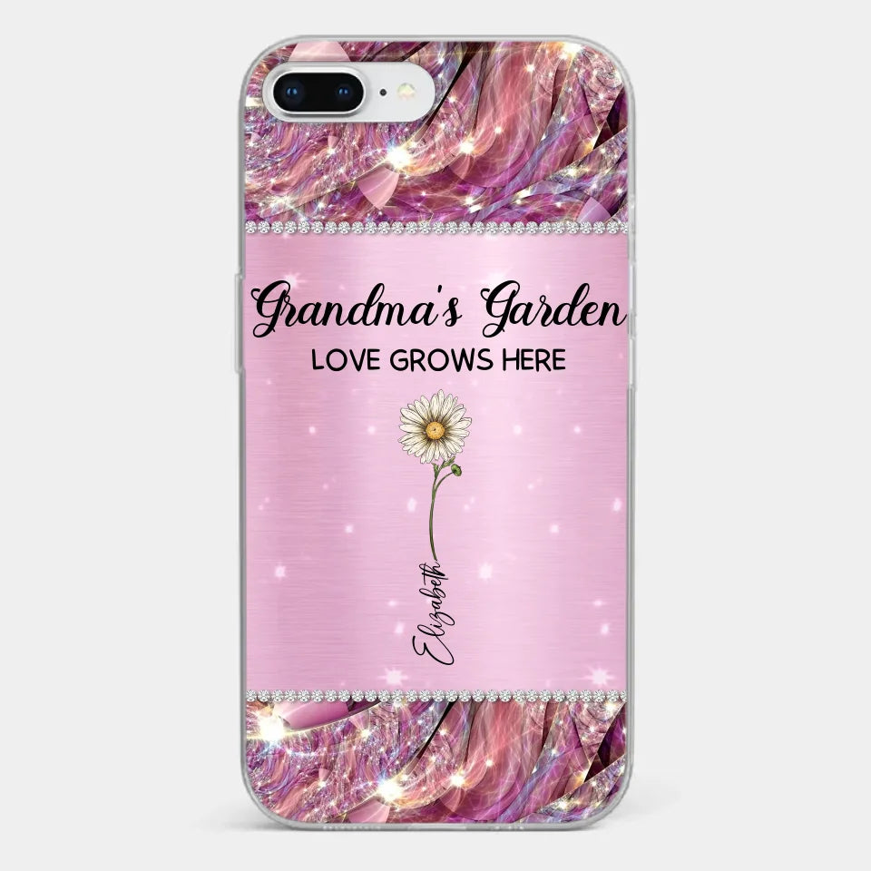 Grandma’s Love Doesn’t Grow Old, It Grows Deeper - Family Personalized Custom Faux Jewelry Effect Printed Clear Phone Case - Gift For Mom, Grandma