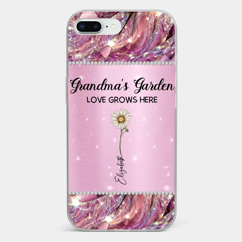Grandma’s Love Doesn’t Grow Old, It Grows Deeper - Family Personalized Custom Faux Jewelry Effect Printed Clear Phone Case - Gift For Mom, Grandma