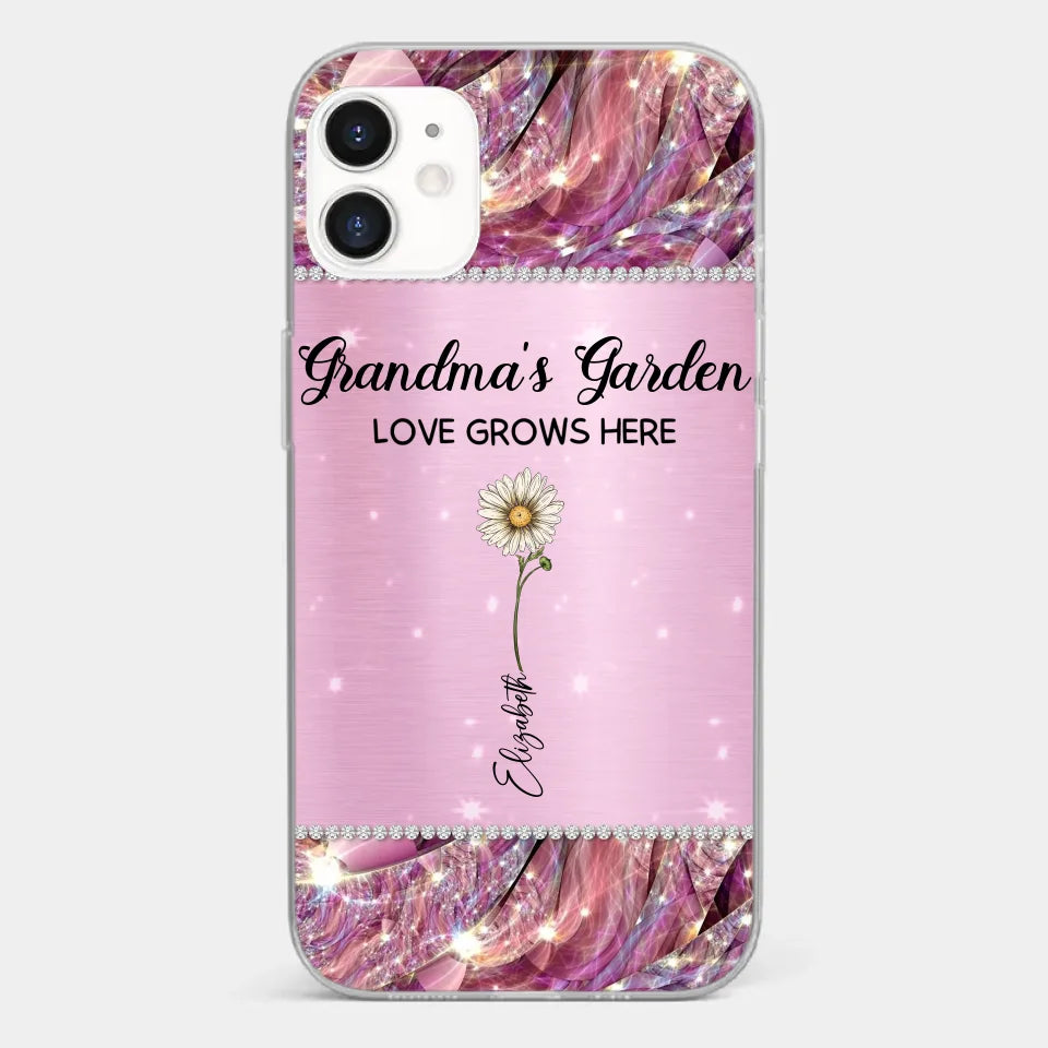 Grandma’s Love Doesn’t Grow Old, It Grows Deeper - Family Personalized Custom Faux Jewelry Effect Printed Clear Phone Case - Gift For Mom, Grandma