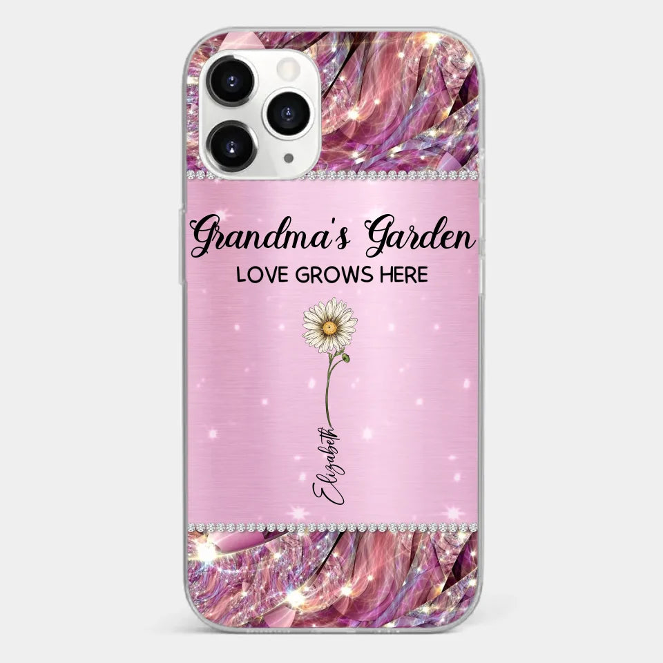 Grandma’s Love Doesn’t Grow Old, It Grows Deeper - Family Personalized Custom Faux Jewelry Effect Printed Clear Phone Case - Gift For Mom, Grandma