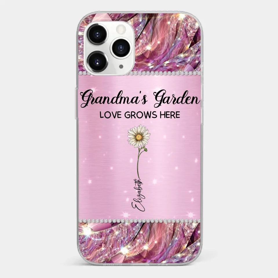 Grandma’s Love Doesn’t Grow Old, It Grows Deeper - Family Personalized Custom Faux Jewelry Effect Printed Clear Phone Case - Gift For Mom, Grandma
