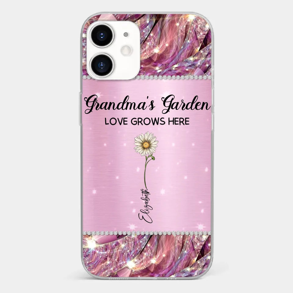 Grandma’s Love Doesn’t Grow Old, It Grows Deeper - Family Personalized Custom Faux Jewelry Effect Printed Clear Phone Case - Gift For Mom, Grandma