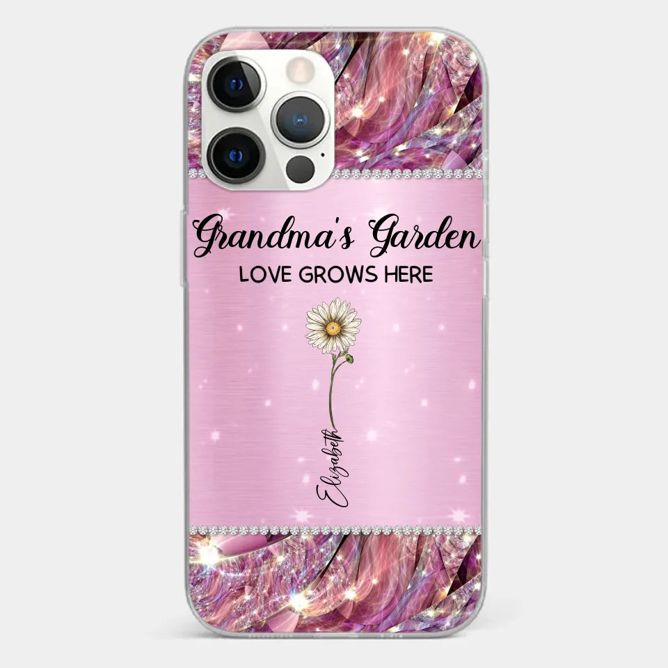 Grandma’s Love Doesn’t Grow Old, It Grows Deeper - Family Personalized Custom Faux Jewelry Effect Printed Clear Phone Case - Gift For Mom, Grandma