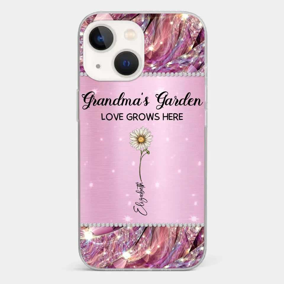 Grandma’s Love Doesn’t Grow Old, It Grows Deeper - Family Personalized Custom Faux Jewelry Effect Printed Clear Phone Case - Gift For Mom, Grandma