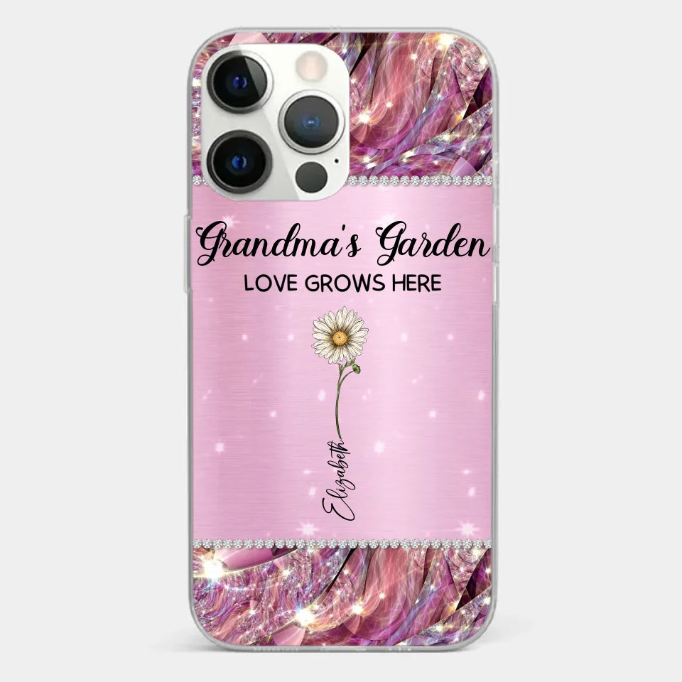 Grandma’s Love Doesn’t Grow Old, It Grows Deeper - Family Personalized Custom Faux Jewelry Effect Printed Clear Phone Case - Gift For Mom, Grandma