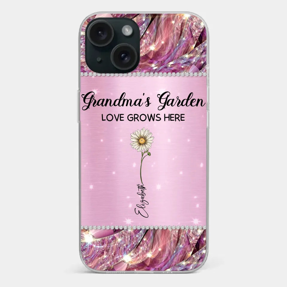 Grandma’s Love Doesn’t Grow Old, It Grows Deeper - Family Personalized Custom Faux Jewelry Effect Printed Clear Phone Case - Gift For Mom, Grandma