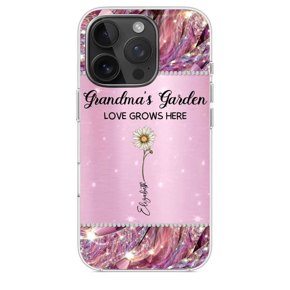 Grandma’s Love Doesn’t Grow Old, It Grows Deeper - Family Personalized Custom Faux Jewelry Effect Printed Clear Phone Case - Gift For Mom, Grandma