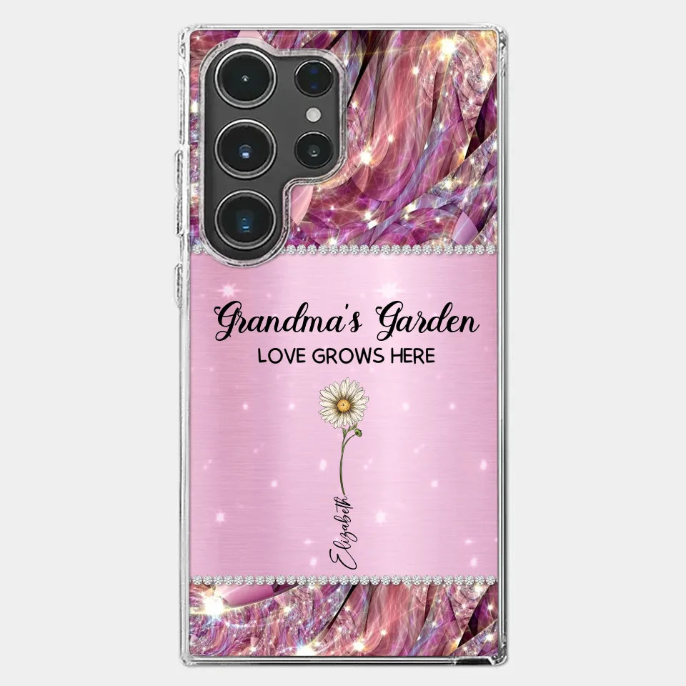 Grandma’s Love Doesn’t Grow Old, It Grows Deeper - Family Personalized Custom Faux Jewelry Effect Printed Clear Phone Case - Gift For Mom, Grandma