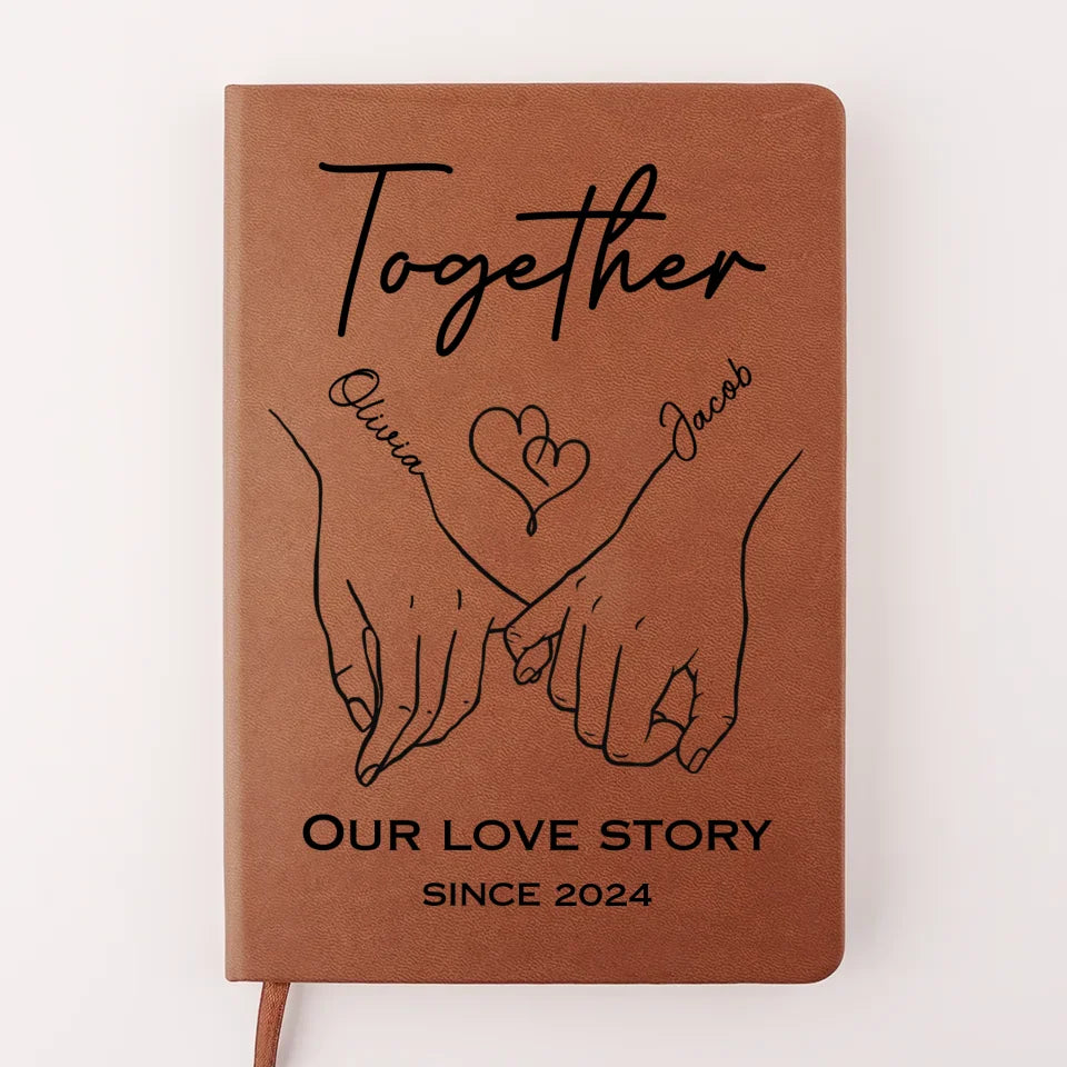 Fingers Intertwined, Hearts Aligned - Couple Personalized Custom Leather Journal - Gift For Husband Wife, Anniversary