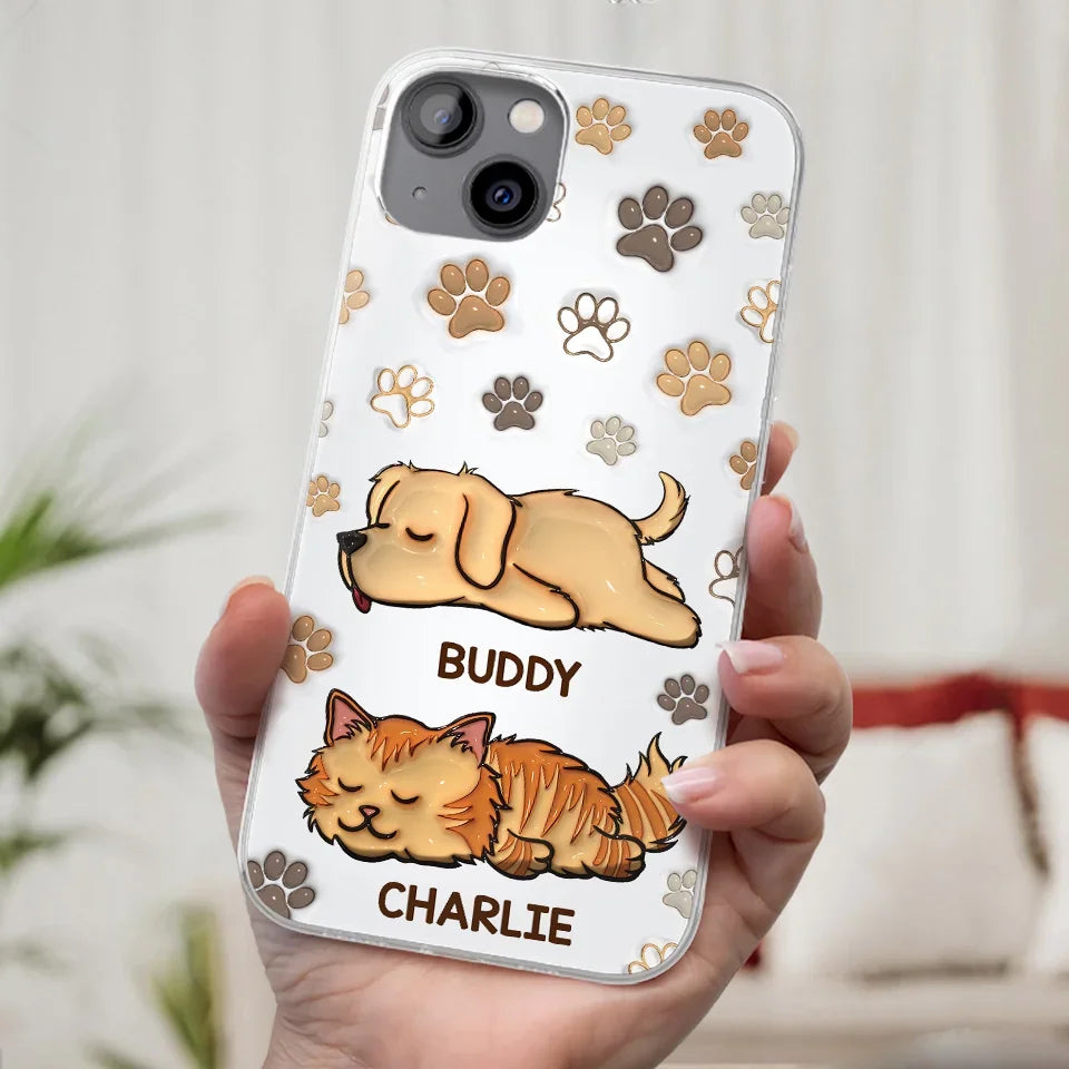 Pets Leave Paw Prints On Our Hearts - Dog & Cat Personalized Custom 3D Inflated Effect Printed Clear Phone Case - Gift For Pet Owners, Pet Lovers