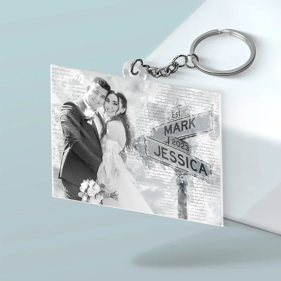 Custom Photo Loved You Then, Love You Still - Couple Personalized Custom Shaped Acrylic Keychain - Gift For Husband Wife, Anniversary