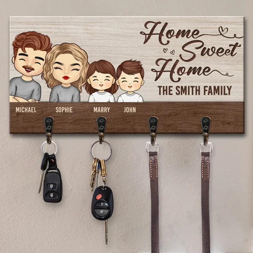 Home Sweet Home - Family Personalized Custom Home Decor Key Hanger, Key Holder - House Warming Gift For Family Members, Pet Owners, Pet Lovers