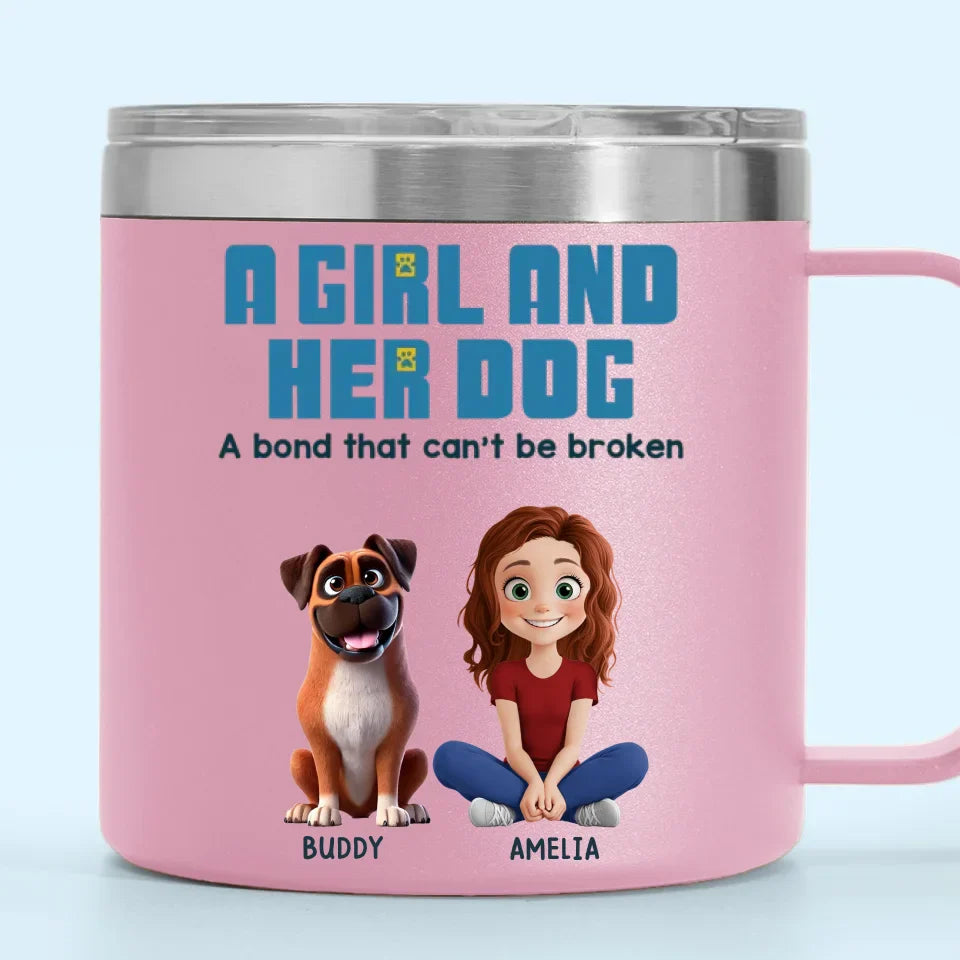 A Girl And Her Dogs Share A Language That Doesn’t Need Words - Dog Personalized Custom 14oz Stainless Steel Tumbler With Handle - Gift For Pet Owners, Pet Lovers