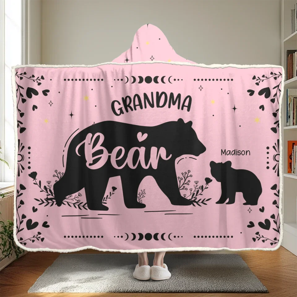 A Grandma’s Love Is A Bear Hug For The Soul - Family Personalized Custom Snuggle Blanket, Hoodie Blanket - Gift For Mom, Grandma
