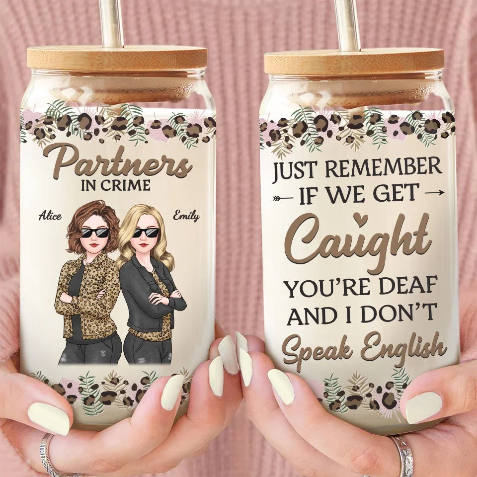 We Go Together Like Trouble And Fun - Bestie Personalized Custom Glass Cup, Iced Coffee Cup - Gift For Best Friends, BFF, Sisters