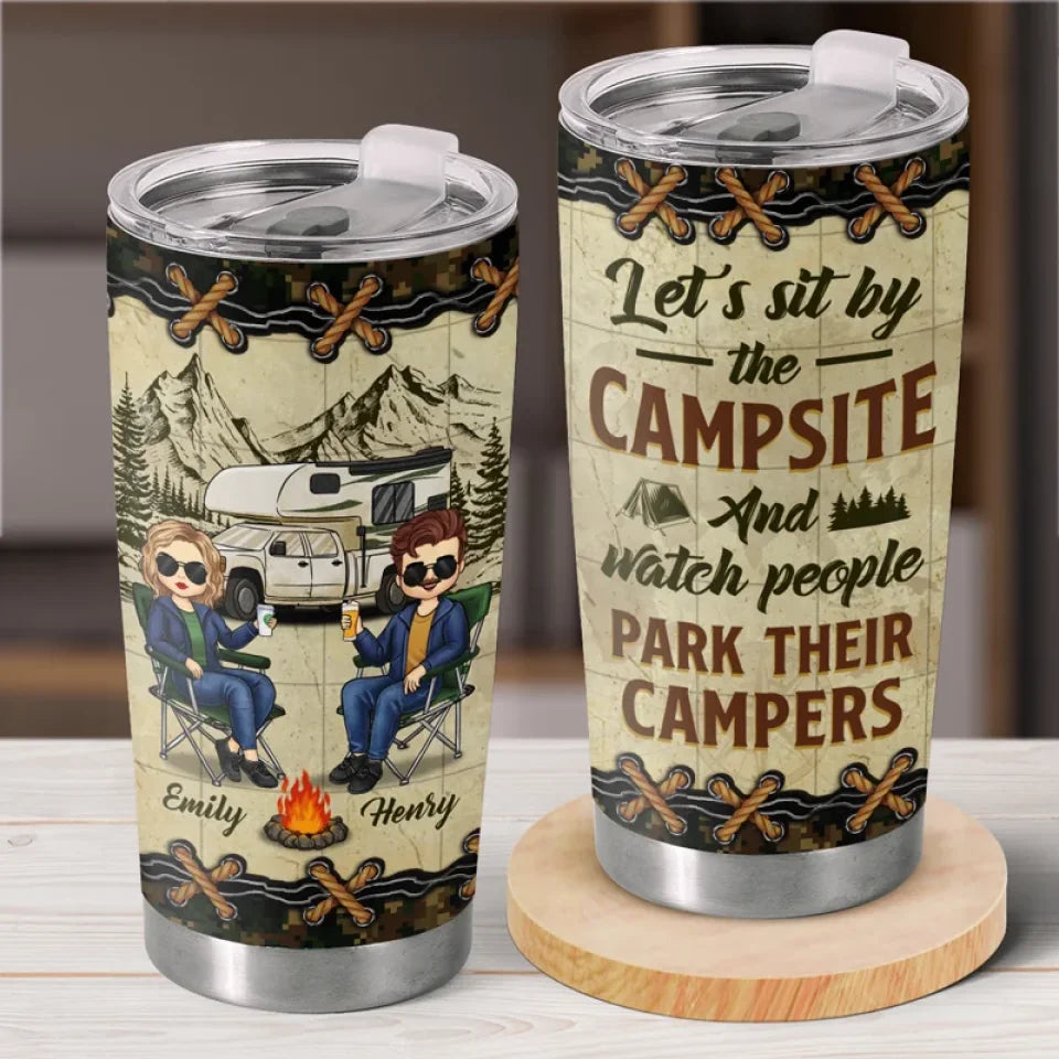 Home Is Where We Pitch Our Tent - Couple Personalized Custom Tumbler - Gift For Husband Wife, Camping Lovers