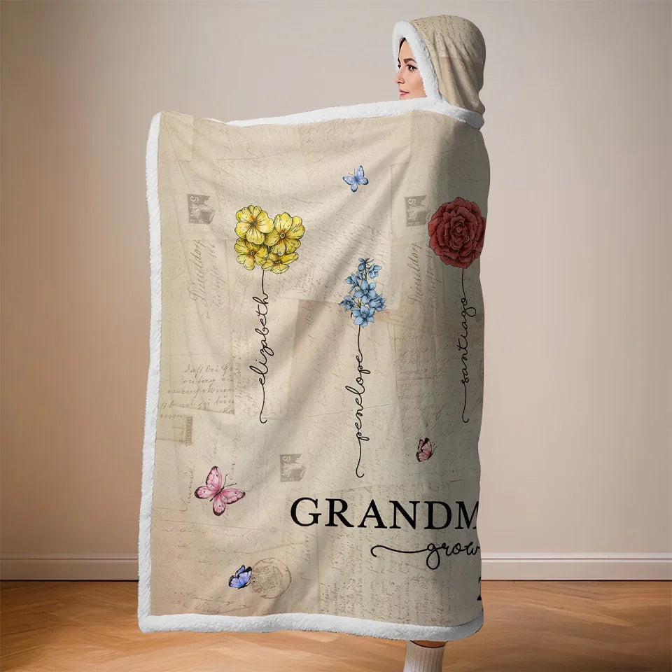 A Garden Of Love Grows In A Grandmother's Heart - Family Personalized Custom Snuggle Blanket, Hoodie Blanket - Gift For Mom, Grandma