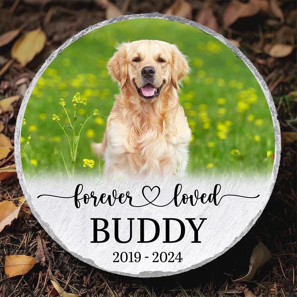 Custom Photo Your Paw Prints Are Forever In My Heart - Memorial Personalized Custom Round Shaped Stone With Stand - Sympathy Gift For Pet Owners, Pet Lovers