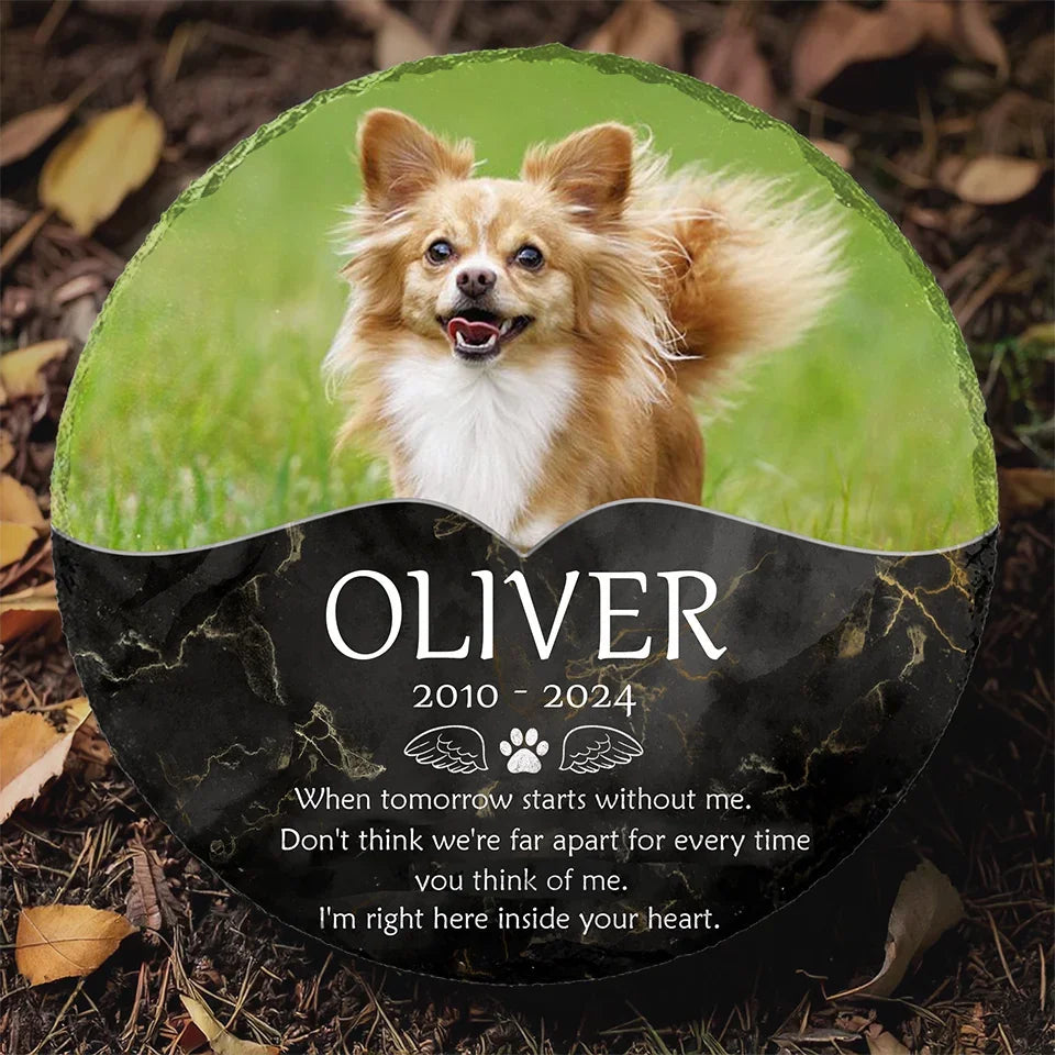 Custom Photo I'm Right Here Inside Your Heart - Memorial Personalized Custom Round Shaped Stone With Stand - Sympathy Gift For Pet Owners, Pet Lovers