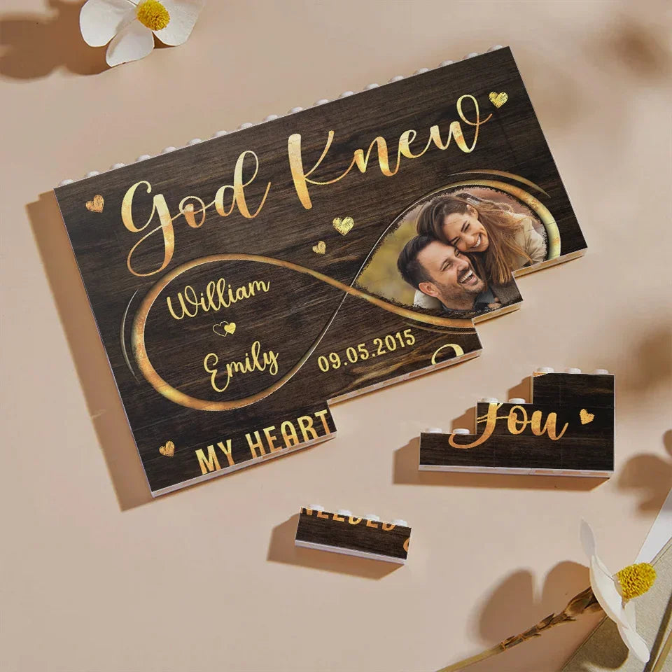 Custom Photo God Knew My Heart Needed You
- Couple Personalized Custom Horizontal Rectangle Shaped Building Brick Blocks - Gift For Husband Wife, Anniversary