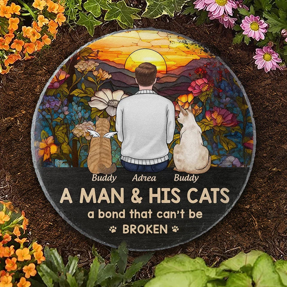Just A Girl And Her Cat, A Bond That Can't Be Broken - Memorial Personalized Custom Round Shaped Stone With Stand - Sympathy Gift For Pet Owners, Pet Lovers