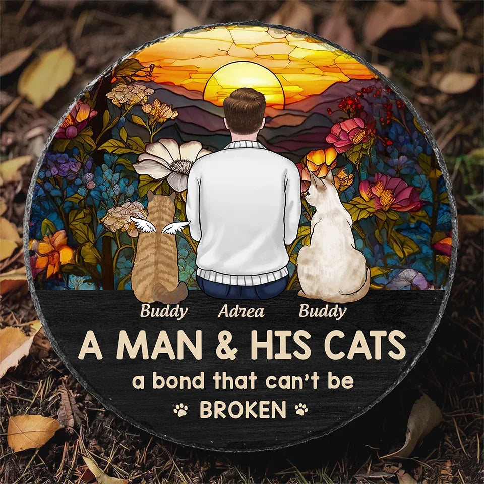 Just A Girl And Her Cat, A Bond That Can't Be Broken - Memorial Personalized Custom Round Shaped Stone With Stand - Sympathy Gift For Pet Owners, Pet Lovers