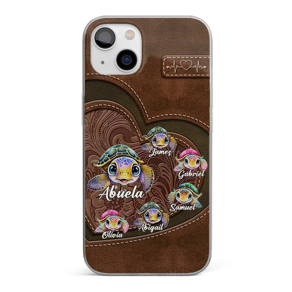 A Turtle Carries Its Home, Grandma Carries Generations Of Love - Family Personalized Custom Clear Phone Case - Gift For Mom, Grandma
