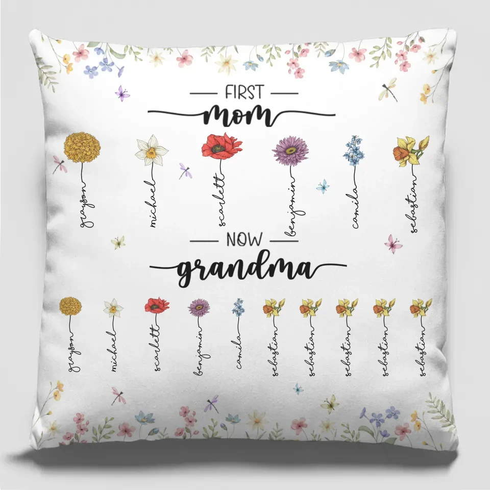 The Love Of Mom And Grandma Blossoms Like The Brightest Flowers - Family Personalized Custom Pillow - Gift For Mom, Grandma