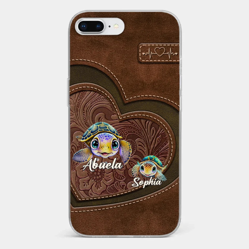 A Turtle Carries Its Home, Grandma Carries Generations Of Love - Family Personalized Custom Clear Phone Case - Gift For Mom, Grandma
