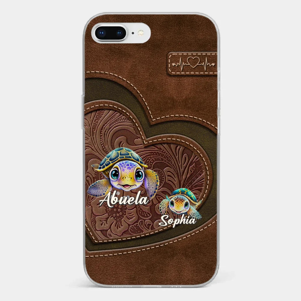 A Turtle Carries Its Home, Grandma Carries Generations Of Love - Family Personalized Custom Clear Phone Case - Gift For Mom, Grandma