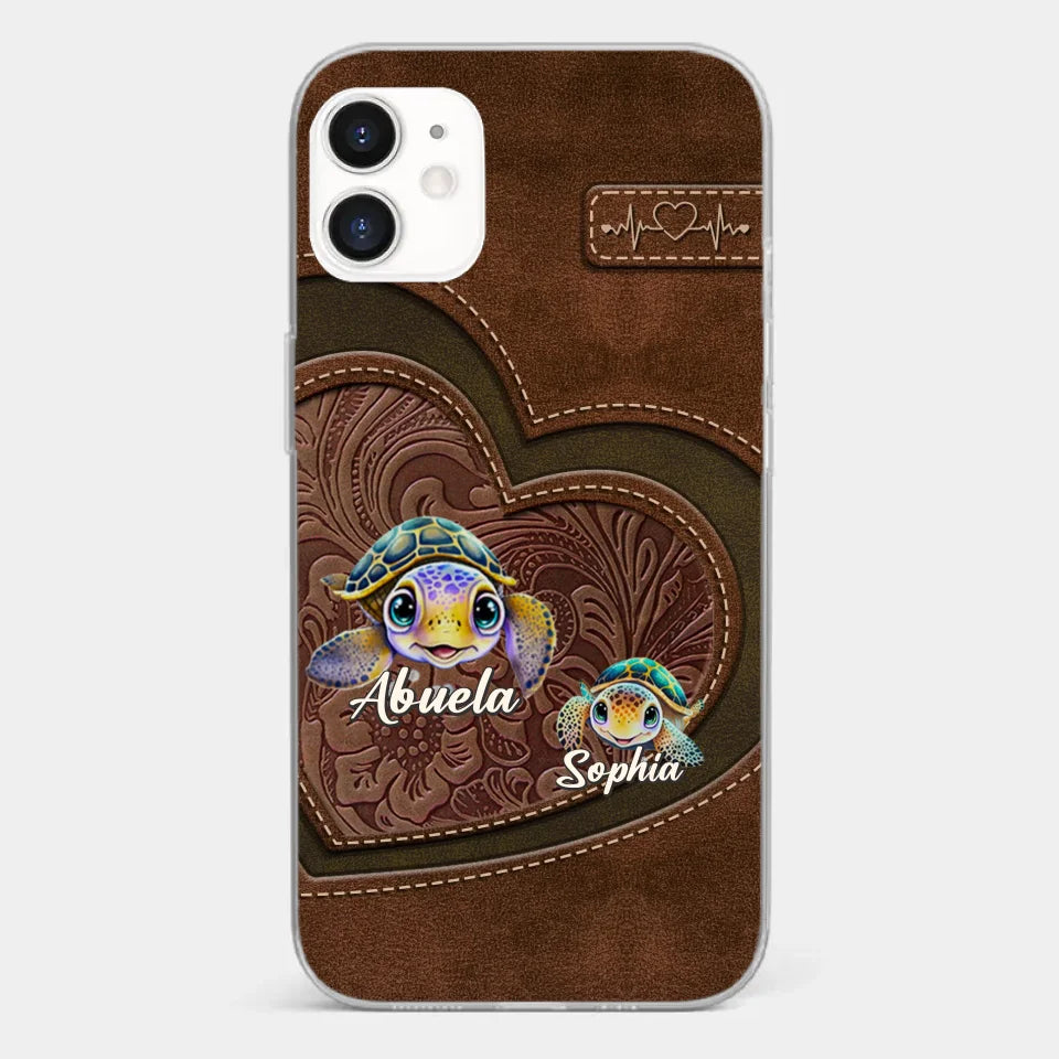 A Turtle Carries Its Home, Grandma Carries Generations Of Love - Family Personalized Custom Clear Phone Case - Gift For Mom, Grandma