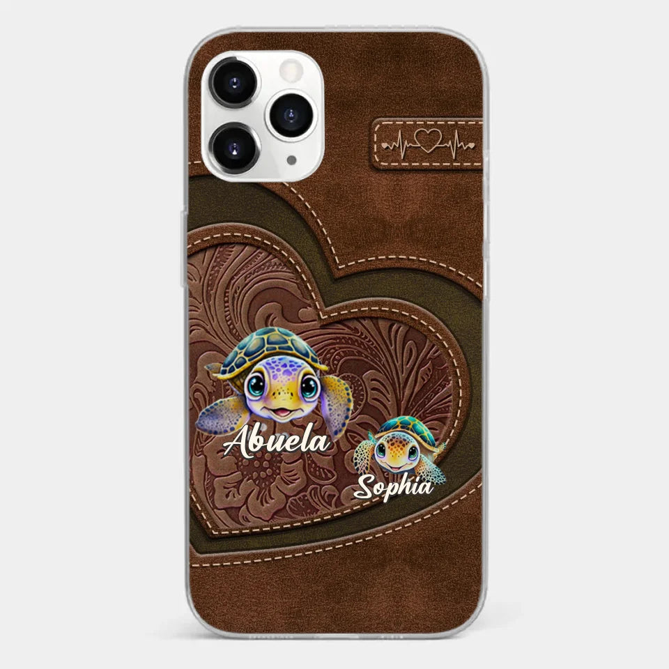 A Turtle Carries Its Home, Grandma Carries Generations Of Love - Family Personalized Custom Clear Phone Case - Gift For Mom, Grandma
