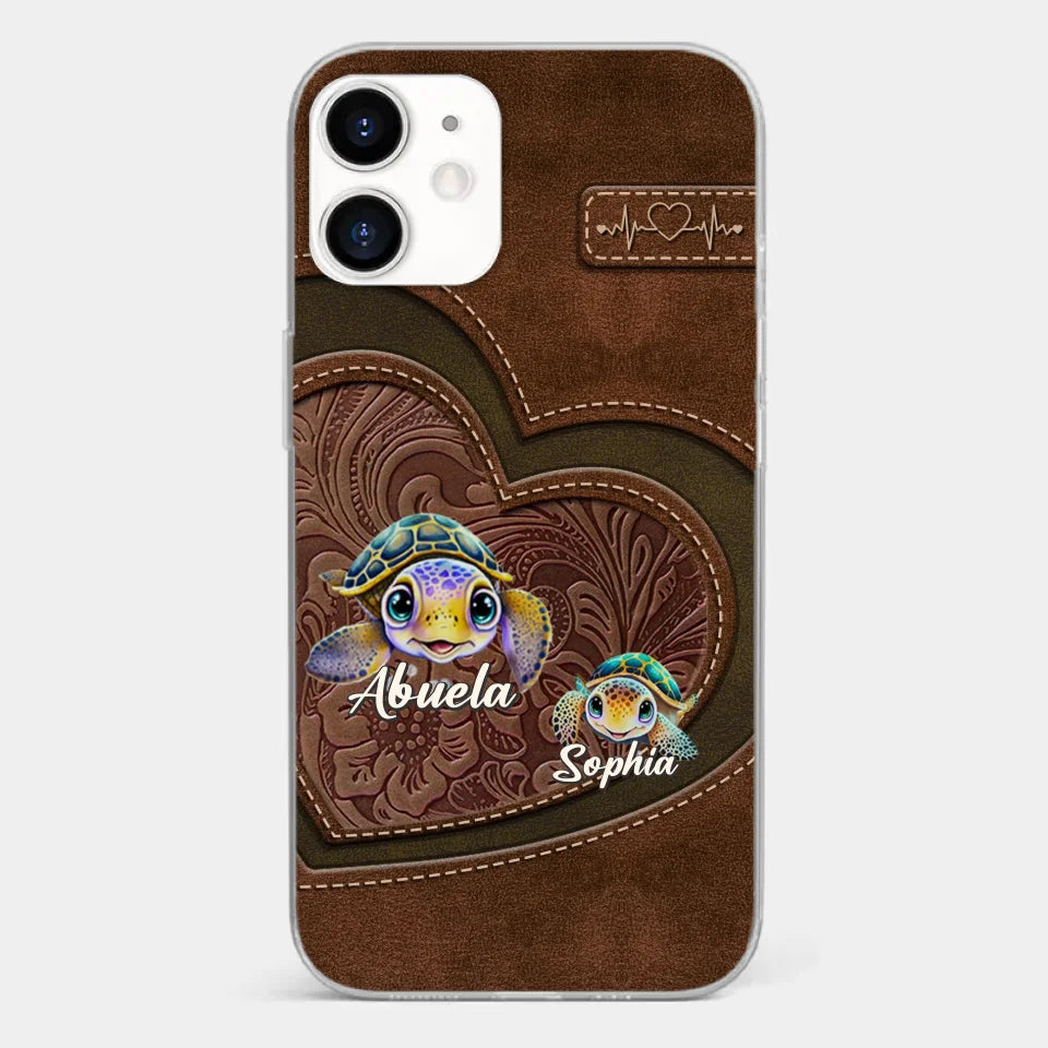 A Turtle Carries Its Home, Grandma Carries Generations Of Love - Family Personalized Custom Clear Phone Case - Gift For Mom, Grandma