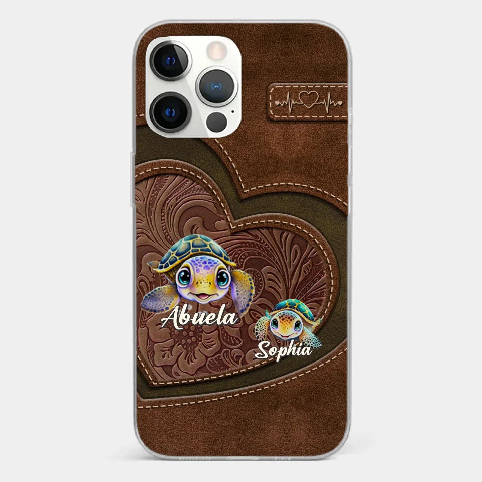 A Turtle Carries Its Home, Grandma Carries Generations Of Love - Family Personalized Custom Clear Phone Case - Gift For Mom, Grandma