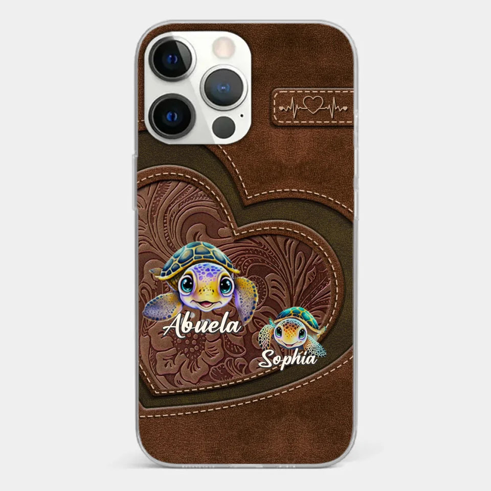 A Turtle Carries Its Home, Grandma Carries Generations Of Love - Family Personalized Custom Clear Phone Case - Gift For Mom, Grandma