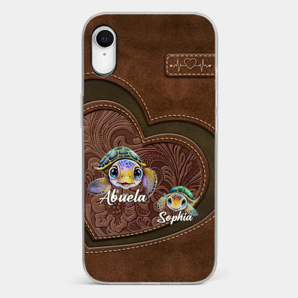 A Turtle Carries Its Home, Grandma Carries Generations Of Love - Family Personalized Custom Clear Phone Case - Gift For Mom, Grandma