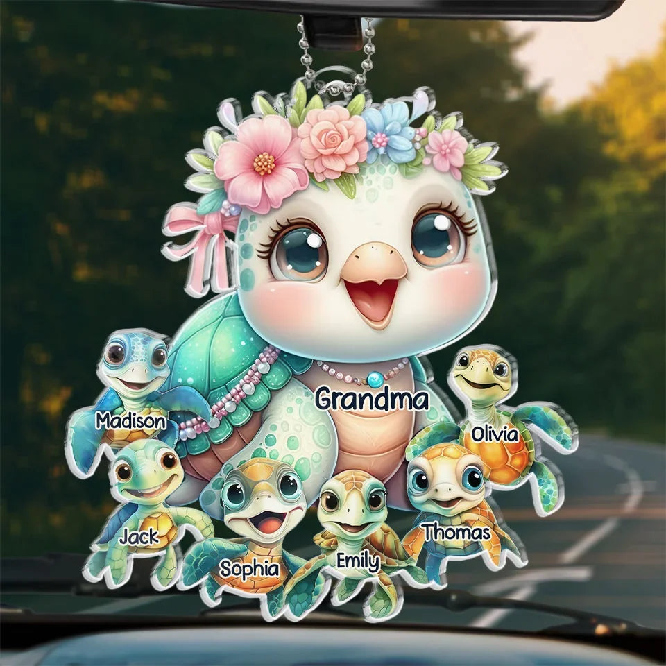 In Life’s Ocean, Mommy Is Our Turtle - Family Personalized Custom Car Ornament - Acrylic Custom Shaped - Gift For Mom, Grandma
