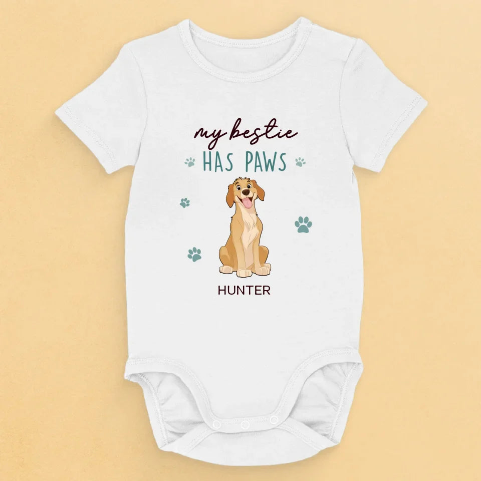 My Bestie Is Furry And Fabulous - Dog Personalized Custom Baby Onesie - Baby Shower Gift, Gift For Pet Owners, Pet Lovers