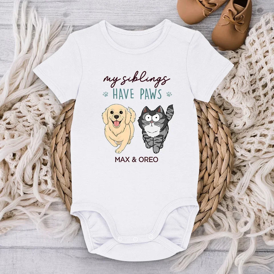 My Siblings Have Paws - Dog & Cat Personalized Custom Baby Onesie - Baby Shower Gift, Gift For Pet Owners, Pet Lovers
